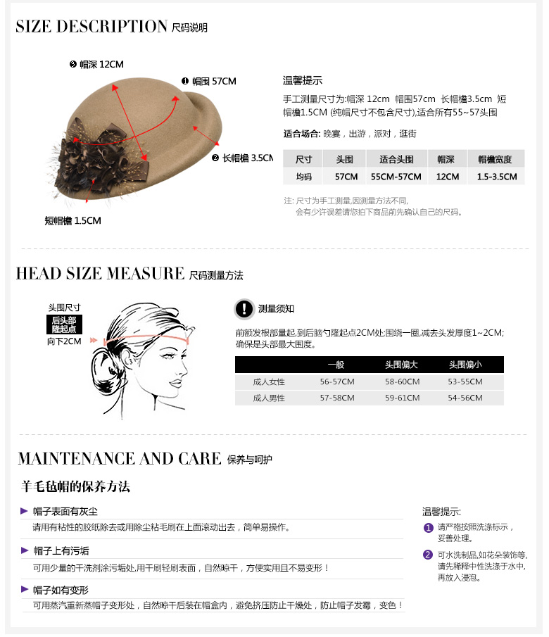 貝雷帽，羊毛呢帽，尺寸說明